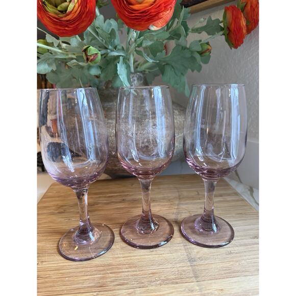 Vintage Set of 3 Libbey Premier Pink Rose Blush Wine Glasses 7,25x3” - Picture 1 of 6